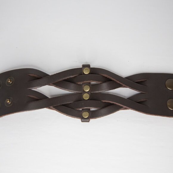 Viking Punk Boho Style Brown Woven Leather Cuff Snap Bracelet - Picture 6 of 10